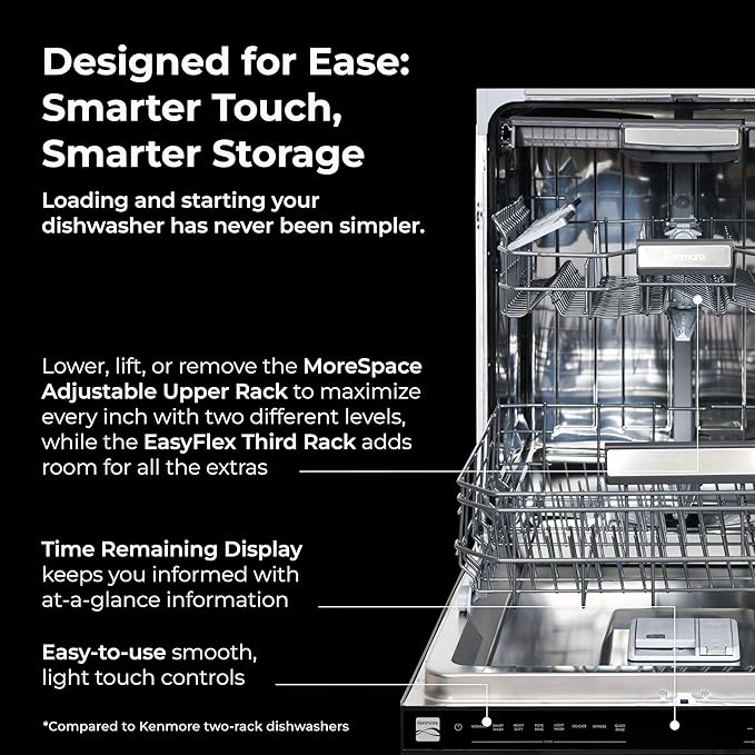 Kenmore 22-14679 24" Built-In Dishwasher - UltraWash Plus, TurboDry, EasyFlex Third Rack & SmartWash Cycle - 15 Place Settings - 45 DBA - ENERGY STAR Certified - 24" - Black