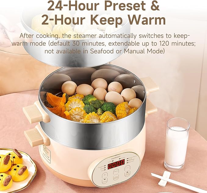 Joydeem Electric Food Steamer for Cooking, 2-Tier Stainless Steel Vegetable & Food Steamers, 13L/13.7 qt Large Capacity, DZG-A100