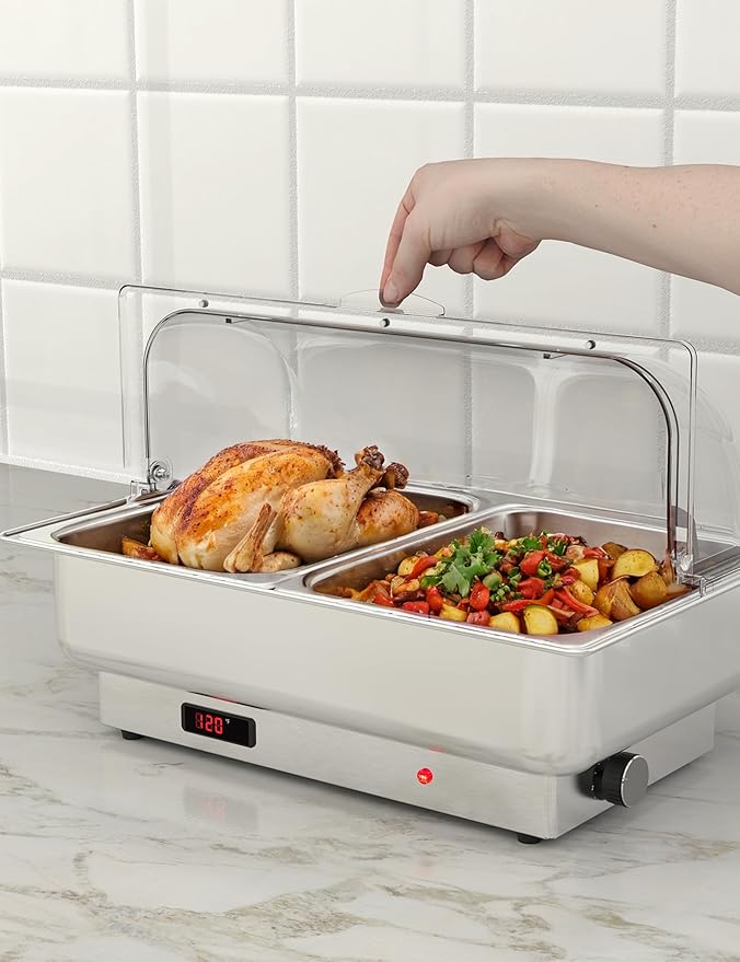 Chafing Dish Electric Buffet Set,2 x 4.5 QT Half-Size Stainless Steel Food Servers and Warmers with Temperature Control For Wedding and Parties