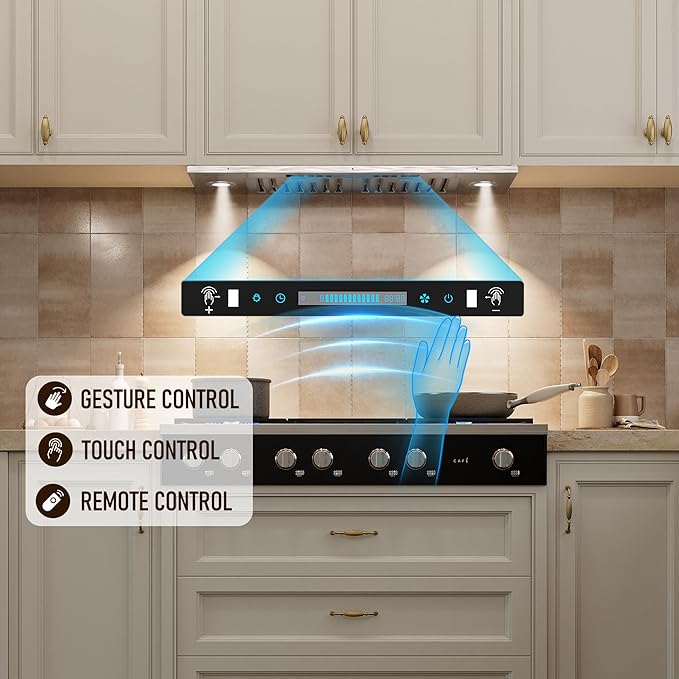 IKTCH 30 inch Built-in/Insert Range Hood 900 CFM, Ducted/Ductless Convertible Duct, Stainless Steel Kitchen Vent Hood with 4 Speed Gesture Sensing&Touch Control Panel(IKB01-30)
