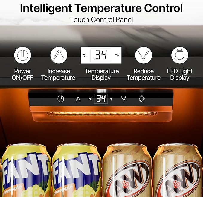 Ca'Lefort 155 Cans Beverage Cooler Mini Fridge, Beverage Refrigerator with Reversible Glass Door, Adjustable Shelves for Soda, Beer & Wine, Digital Temperature Control for Home, Office, Bar or Dorm