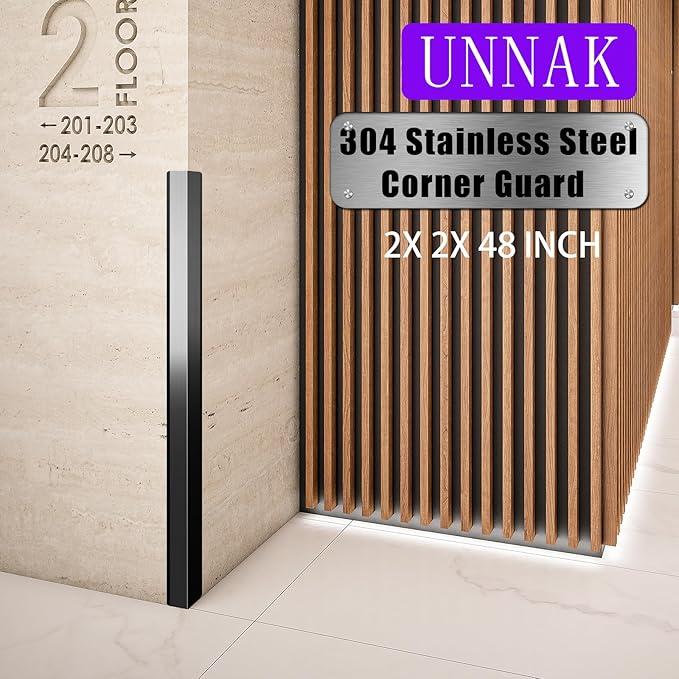 Black Stainless Steel Wall Corner Guard 2 x 2 x 48 inch 10 Pcs,304 Steel Corner Trim, Metal Wall Corner Protection Guards with 90-Degree Angle for Wall Protection and Decoration.