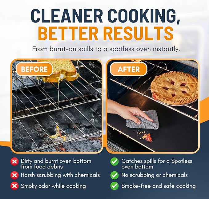 Oven Liners for Bottom of Oven - 2 Pack Large Heavy Duty Mats, 17”x25” Non-Stick Reusable Liner for Electric, Gas, Toaster Ovens, Grills - BPA & PFOA Free Kitchen Accessory to Keep Oven Clean (Black)