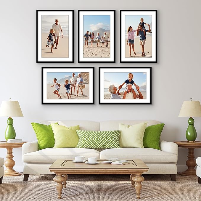 Americanflat 18x26 Poster Frame with Polished Plexiglass - Set of 5 - Use as 14x22 Frame with Mat or Display 18x26 Photo Without Mat - Galleria Collection - Picture Frames for Wall Display - Black
