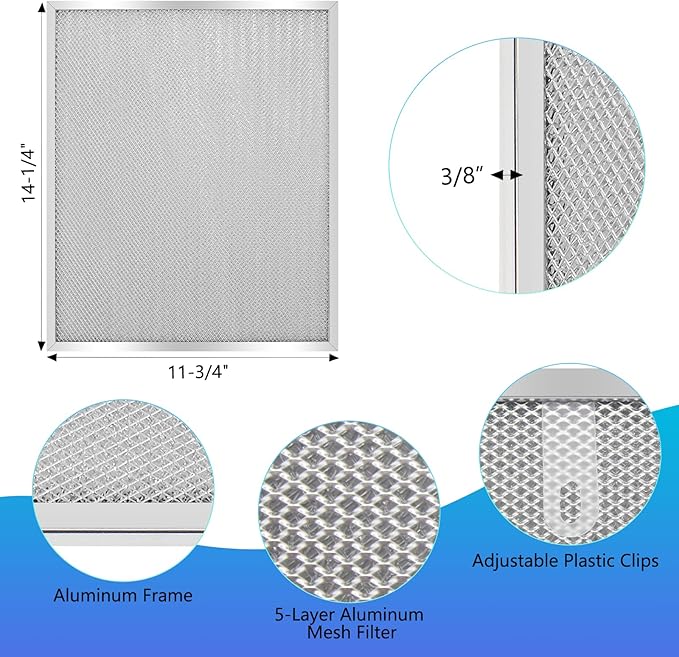 Stove Hood Vent Filter 11-3/4" x 14-1/4" BPS1FA30 - Compatible with NuTone Allure & Broan Range Hood Filter Replacement 99010299 - Fits QS1 QS2 30" Hoods(Aluminum Frame: 2-Pack)