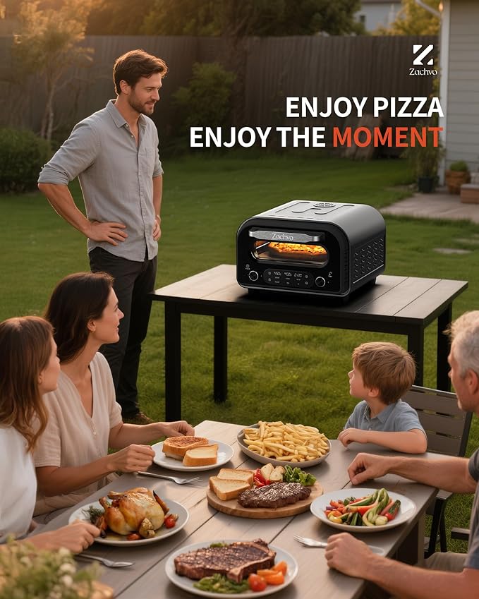 Pizza Oven Indoor, Heats up to 850°F, Makes 12” Pizzas in 90 Seconds, Electric Pizza Oven with 6 Touchscreen Presets, Countertop Pizza Ovens for Kitchen, Recipes & Pizza Stone Peel Included, Dark Grey
