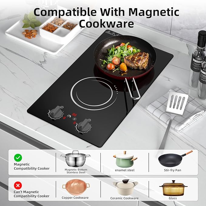 VBGK Double Induction Cooktop,110V 2300W 2 burner induction cooktop,2 burner Hot Plate Electric burner with LCD Touch Screen 9 Levels Settings Child Safety Lock & Timer