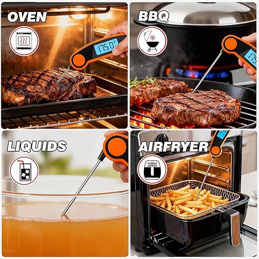 Meat Thermometer Digital Waterproof Instant Read Thermometer for Cooking ℃/℉ Convertible, Food Thermometer with Backlight, Cooking Thermometer for Kitchen Auto-Rotating Display Orange