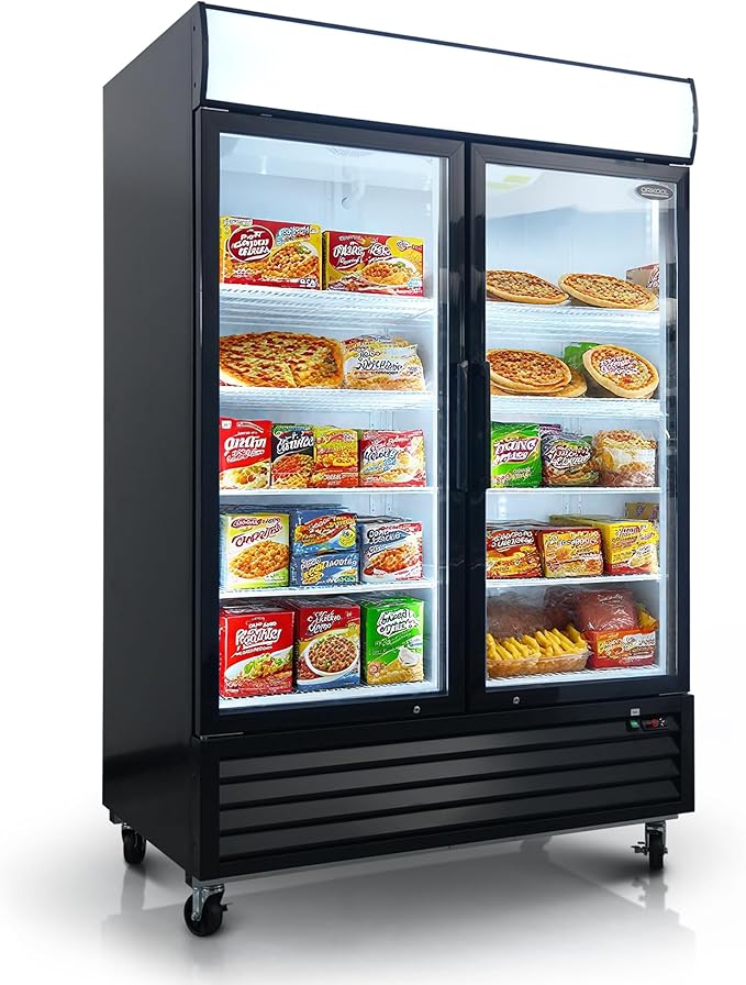 54" Commercial Display Freezer with 2 Glass Door - 44.7 Cu.ft Capacity, Digital Temperature Control, Auto Defrost, Freezer Top Sign, LED Lighting, Energy Efficient for Store & Supermarket