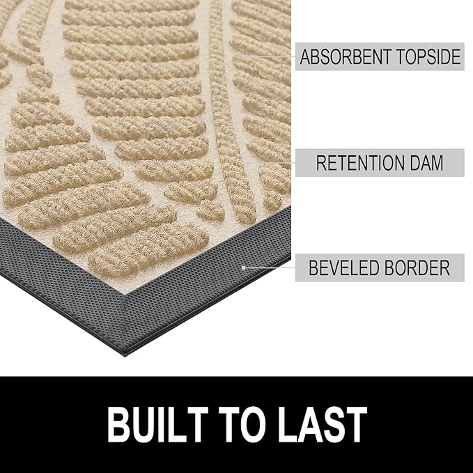 Colorxy Waterproof Doormat, Sturdy Natural Rubber Front Indoor Mat, Non Slip Low Profile Indoor Outdoor Door Mats, Stain and Fade Resistant Floor Mat, Easy Clean Patio Entrance Mat, 71''x47'', Beige