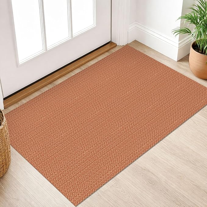 IOHOUZE Small Area Rug 2x3 Washable Woven Rugs for Entryway Non Slip Rubber Backed Front Door Rugs Indoor Doormat Throw Rug Floor Carpet for Entrance Kitchen, Rustic Orange