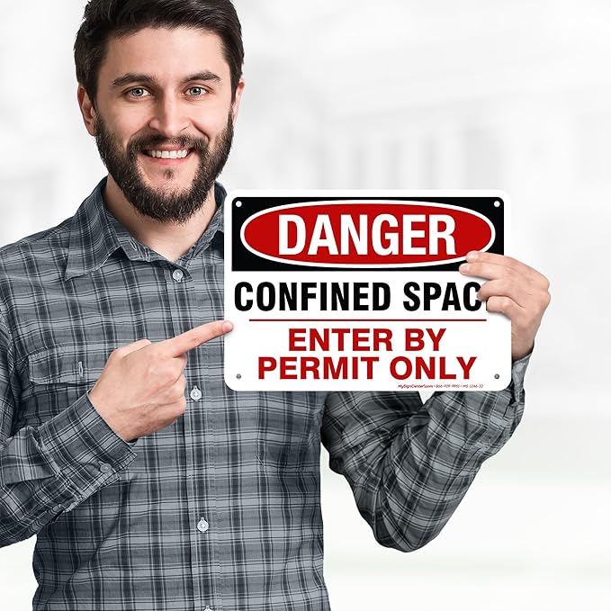 Danger Confined Space Enter By Permit Only Sign, 7x10 Inches, Rust Free .040 Aluminum, Fade Resistant, Made in USA by My Sign Center