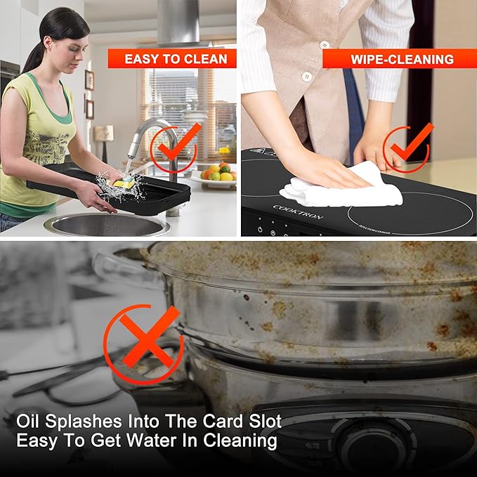 Portable Induction Cooktop 2 Burner with Removable Iron Cast Griddle Pan Non-stick, 1800W Double Induction Cooktop with Child Safety Lock & Time, Great for Family Party