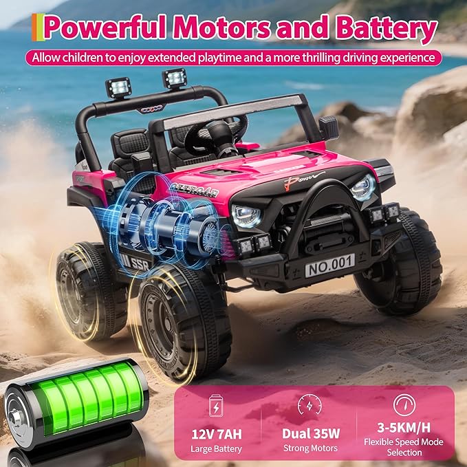 12V Kids Ride on Car, Electric Ride on Truck w/Parent Remote, Spring Suspension, Bluetooth Music, LED Light, 4.1Mph Max Speed, 3 Speeds, Battery Powered Vehicles for Kids Toddler Age 3-8, Rose