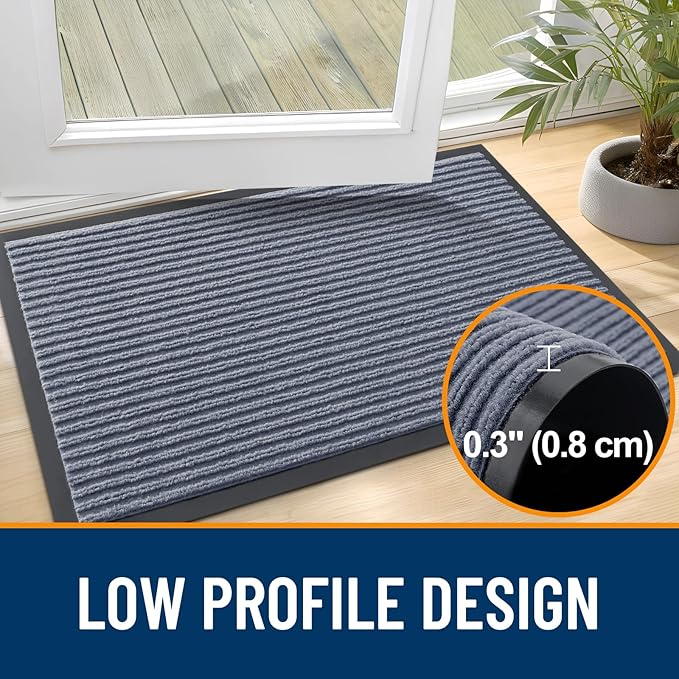 OLANLY Front Door Mat Indoor Outdoor Entrance, Waterproof Heavy Duty Doormat, Fade Resistant, Low Profile, Easy Clean Patio Porch Welcome Floor Mats for Entry, 59x20, Ash Grey