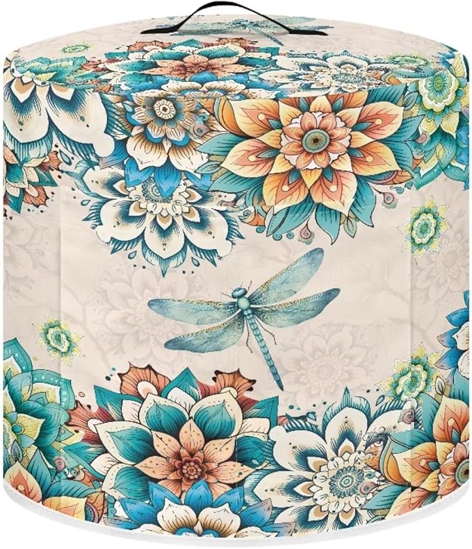 TODIYADDU Blue Dragonfly Instant Pot Cover for 8 Quart Instant Pot Boho Mandala Flower Kitchen Appliance Dust Cover with Handle