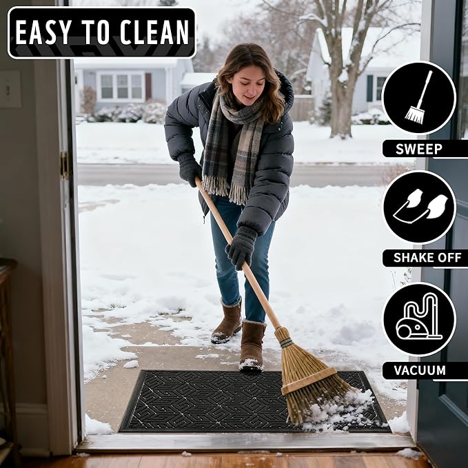 Yimobra Large Door Mat 36x24, All-Weather Waterproof Outdoor Mats for Front Door, Non Slip Rubber Doormat for Patio Proch Outside Entryway Indoor, Black