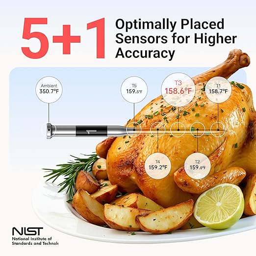ThermoMaven Smart Bleutooth Wireless Meat Thermometer, Standalone Base, WiFi Unlimited Range, NIST Certified Accuracy, Smart App Alerts for Grill, Oven, Smoker, BBQ