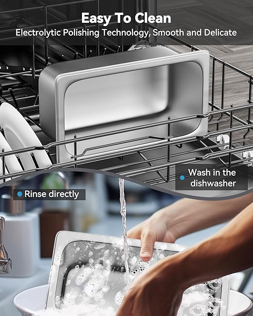 8 Pack Hotel Pans with Lids, 1/3 Size 6" Deep Stainless Steel Steam Table Pan 22 Gauge Anti Jam Commercial Food Pans for Hotel, Party, Buffet, Catering Supplies
