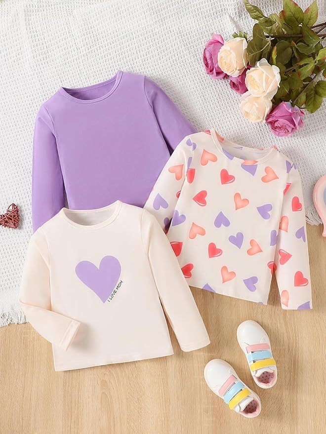 3 Pack Toddler Girls Shirts Long Sleeve Shirt for Girls Tees Kids Tshirts Clothes Fall Tops T-Shirt 2-8 Years