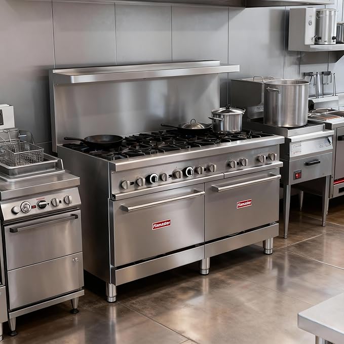 Commercial 60" Gas Range with Convection Oven, 10 Open Burners and Under Full Size Oven 300000 BTU & 33000 Static Oven,NG/LPG Conversion kit, Manual Gas Valve,Freestanding Gas Range for Restaurants