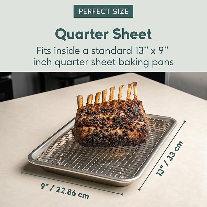 Ultra Cuisine Oven-Safe, Dishwasher-Safe 100% Stainless Steel Cooling & Baking Rack Set - Tight-Wire Bake for Oven Cooking - Heavy Duty - 8.5x12 - Set of 2 - Small Quarter Sheet Pan Cooling Racks