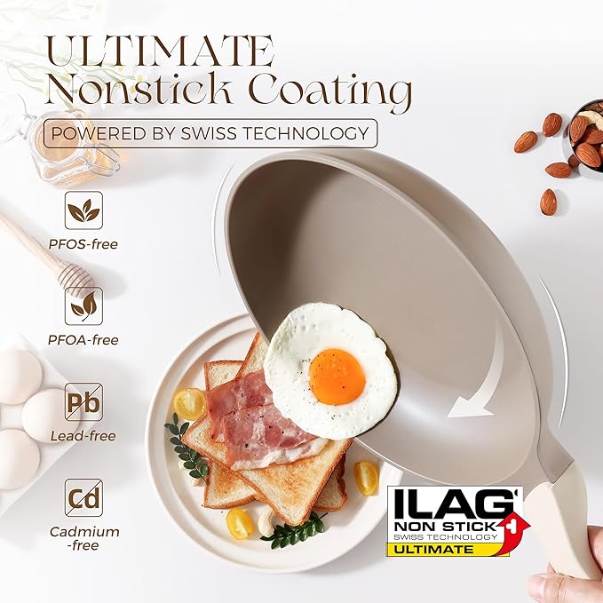 PRICUSIS Nonstick Frying Pan Skillet, Swiss ILAG Coating, 10 Inch Induction Compatible with Stay Cool Handle, PFOA Free Omelet Pan, Dishwasher Safe, Warp Resistant (Honey Apricot)