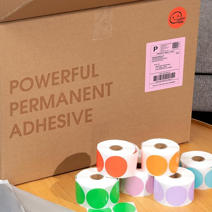 Spartan Industrial - 2.25" X 1.25" Direct Thermal Yellow Labels (2 Rolls, 1000/Roll) Perforated Barcode Address Stickers - Compatible with Rollo, Zebra, MUNBYN Desktop Printers