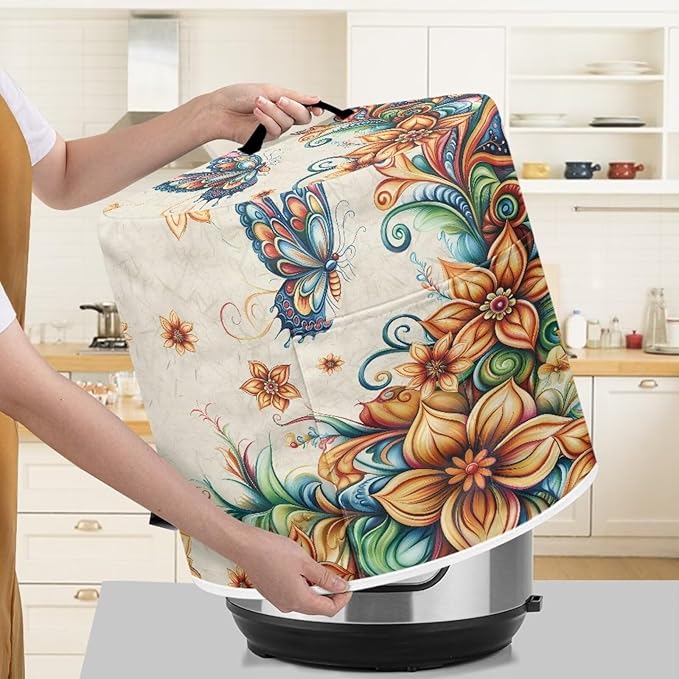 Vintage Floral Pressure Cooker Cover Instant Pot Accessories Instant Pot Kitchen Appliance Dust Cover with Pockets for Rice Cooker Air Fryer Slow Cooker Dust Covers for Kitchen Size L