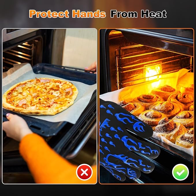 1-Pair BBQ Gloves, 1472°F Heat Resistant Non-Slip Grilling Oven Gloves for Barbecue/Baking/Cooking [L Size, Blue]