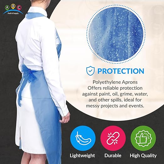ABC PACK & SUPPLY Blue Plastic Disposable Aprons Adults for Painting, 28 x 46 Inches. Pack of 1000 Disposable Plastic Aprons, 1 Mil. Unisex Waterproof Polyethylene Painting Apron for Food Industry