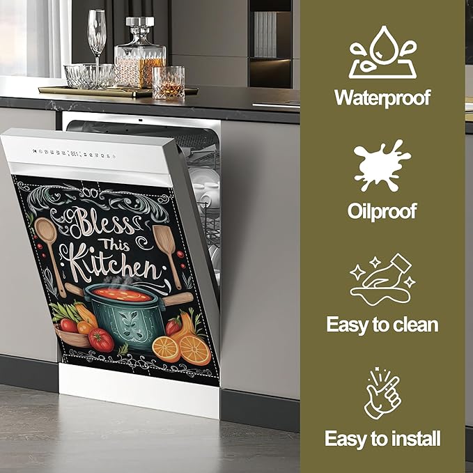Magnetic Dishwasher Cover,Bless This Kithcen Reusable Dishwasher Magnetic Cover Decorative Door Covers Panel for Home Kitcen 23" x 26"