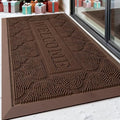 FRAMICS Front Door Mat Outside Entrance, Heavy Duty Rubber Door Mats Non-Slip Waterproof Welcome Doormat Outdoor, Low Profile Patio Doormats Dirt Trapper Indoor Mats for Entryway, 17x30 Inches, Brown