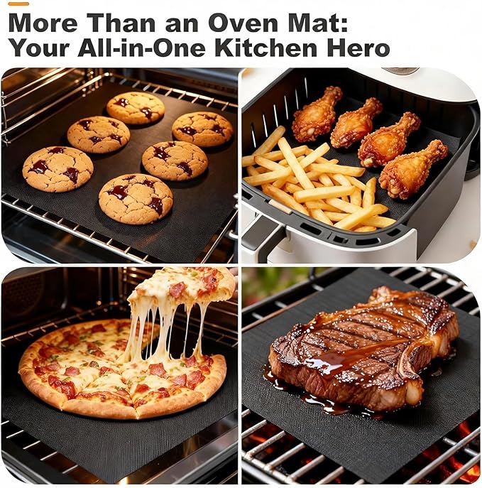 Updated 4 Pack 11.6"x11.6" Toaster Oven Liners for Bottom of Oven, Reusable Non-Stick Heat Resistant Air Fryer Liners, Compatible with Ninja, Breville, Cuisinart, Cosori, Black & Decker, Emeril