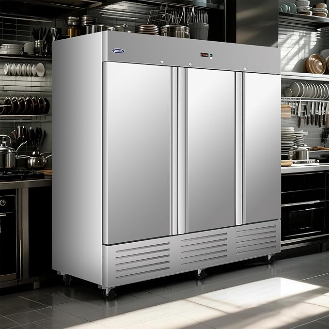 81" W Commercial Freezer Reach-in 72 Cu.ft 3 Solid Door Stainless Steel ETL Approved Upright Freezer Fan Cooling for Restuarant, Bar, Shop, etc