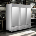 81" W Commercial Freezer Reach-in 72 Cu.ft 3 Solid Door Stainless Steel ETL Approved Upright Freezer Fan Cooling for Restuarant, Bar, Shop, etc