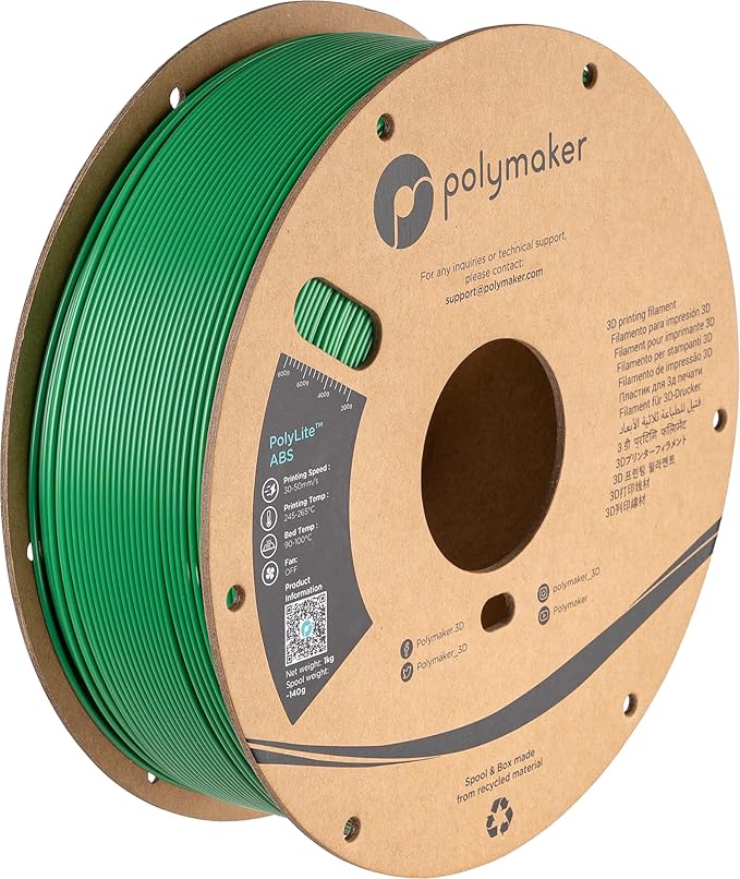 Polymaker ABS Filament 1.75mm Green, 3D Printer Filament 1.75mm Heat Resistant 1kg - PolyLite ABS 3D Printing Filament 1.75mm, Strong & Durable, Dimensional Accuracy +/- 0.03mm