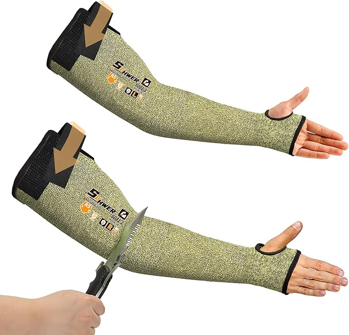 Schwer CORE Arm Protection Sleeves S081, ANSI A5 Cut Resistant Sleeves with Thumbhole, Non-PFAS Flame Resistant Welding Sleeve for Work, Kitchen, Farmers Sleeve for Gardening Arm Guards for Biting