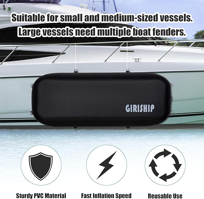 10'×18"/24" Inflatable Boat Bumpers, Large Boat Fenders for Docking, Boat Bumpers for Docking with Mooring Ropes, Heavy Duty Dock Bumper for Yacht or Fishing Boat