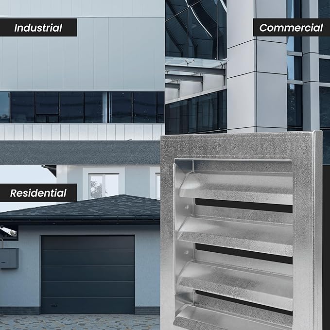 Repa Market 12" x 12" Inch Heavy Duty Galvanized Steel Exhaust Vent - Air Intake Wall Louvered Vent Grille - Outdoor/Indoor HVAC Vent Register - HVAC Crawl Space Durable Air Gable Vent