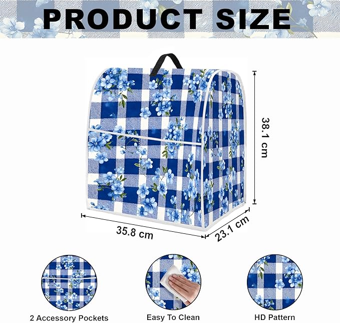 Stand mixer cover with handle and storage bag, reusable and washable, stylish retro floral design, keeps kitchen countertops clean and tidy (fits 6-8 quart mixers).