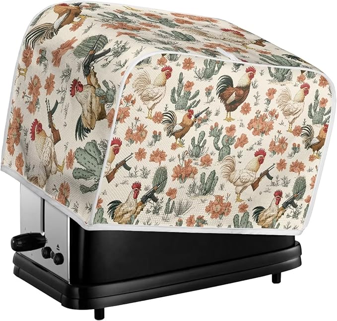 UNICEU Rooster Cactus Print Toaster Covers 4 Slice Anti-Scratch Cover Protection Dustproof Bakeware Protector with Top Hook