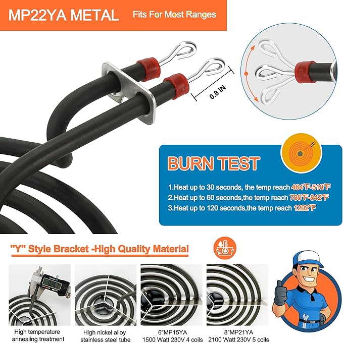 MP22YA Electric Range Burner Element Unit Set with 330031 Range Burner Receptacle Kit Fit for Ken-more Whirl-pool Frigi-daire May-tag Ranges/Stoves by Fetechmate