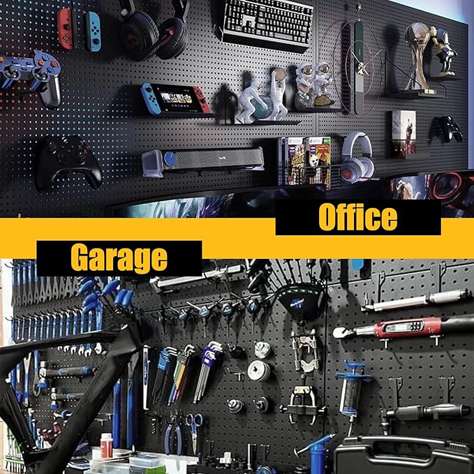 Peg Board, 8 Pack Metal Pegboard Panels with 50 Hooks, Black Pegboards Wall Organizer, Heavy Duty Peg Board for Walls Home, Garage Tool Storage, Office Organization, Craft Room, Kitchen