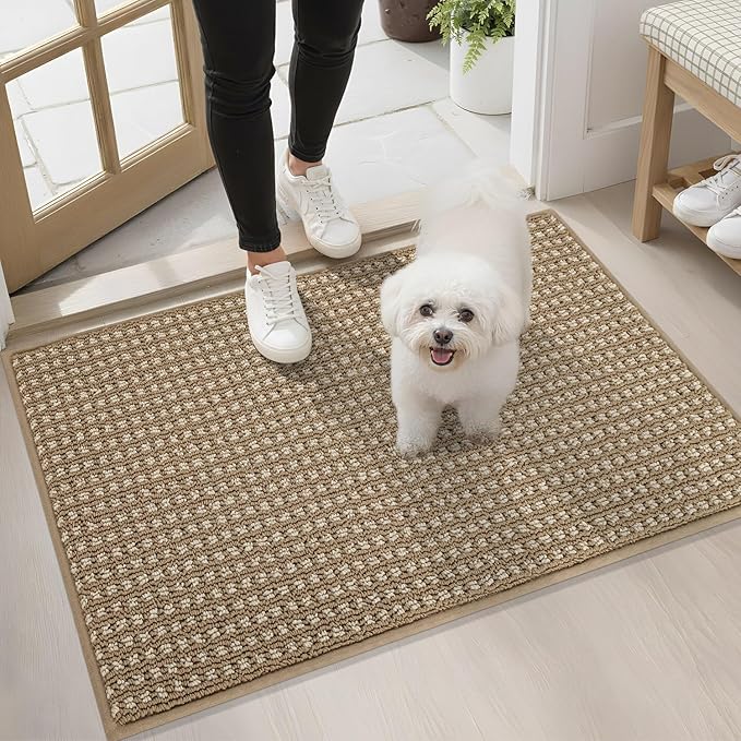 hicorfe Dirt Trapper Indoor Doormat,20"x32" Welcome Door mat,Non Slip Backing Washable Door Mats,Absorbent and Resistant Low-Profile Entrance Inside Floor Mat for Front Back Door,Entryway (Brown)