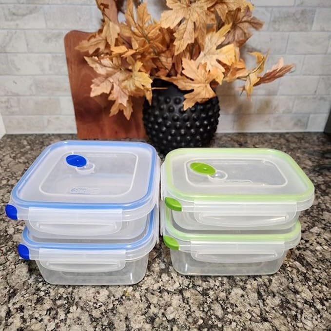 Sterilite Ultra-Seal 4.5 Cup Rectangle, Airtight Food Storage Container, Latching Lid, Microwave and Dishwasher Safe, Clear With Green Gasket, 12-Pack