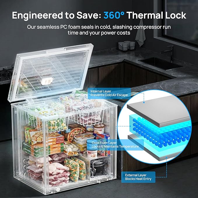 12 Cu.Ft Chest Freezer, Small Compact Deep Freezer with Adjustable 7 Thermostat, 2 Removable Baskets, Energy Saving, Quiet Top Open Door Mini Meat Freezer with LED Light for Garage Outdoor Home Office