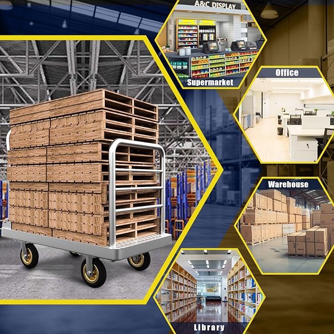 2IN1 42"×25" Platform Truck Cart 2200lbs Heavy Duty Flatbed Cart Dolly w/Detachable Rear Guardrail and Swivel Casters, Push Cart, Work Gloves 2Pairs & 1 Bunge Cord Included