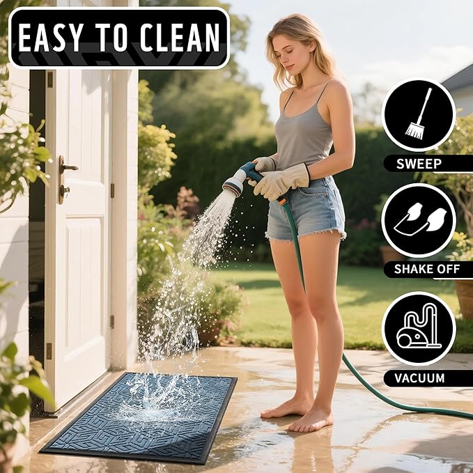 Yimobra Large Door Mat 36x24, All-Weather Waterproof Outdoor Mats for Front Door, Non Slip Rubber Doormat for Patio Proch Outside Entryway Indoor, Mix Blue