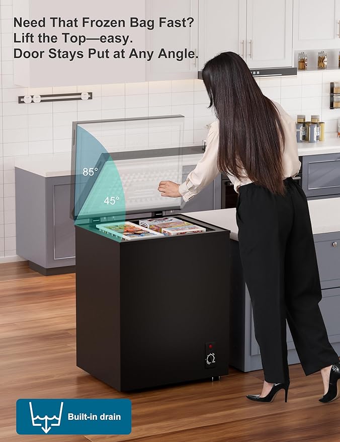 2.5 Cu.Ft Chest Freezer with Removable Basket, Small Deep Freezer, 6 Temp, Energy Efficient (0.35kWh/24H), <40dB Quiet, Manual Defrost, Space Saving Design for Dorm, Office, Apartment, Bar, Black